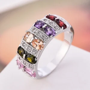 Female Rainbow 925 Sterling Silver Filled Promise Engagement Rings for Women 1