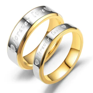 Fashion Letter Forever LOVE Stainless Steel Gold Color Couple Rings 1