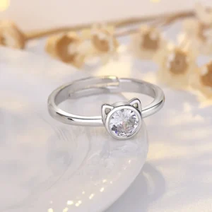 Silver Color Stainless Steel Simply CZ Cat Ring 1