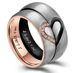 Rose Gold/Black Color Heart Couple Rings Stainless Steel 1