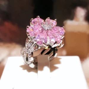Cute Female Pink Crystal Stone Ring for Women 1